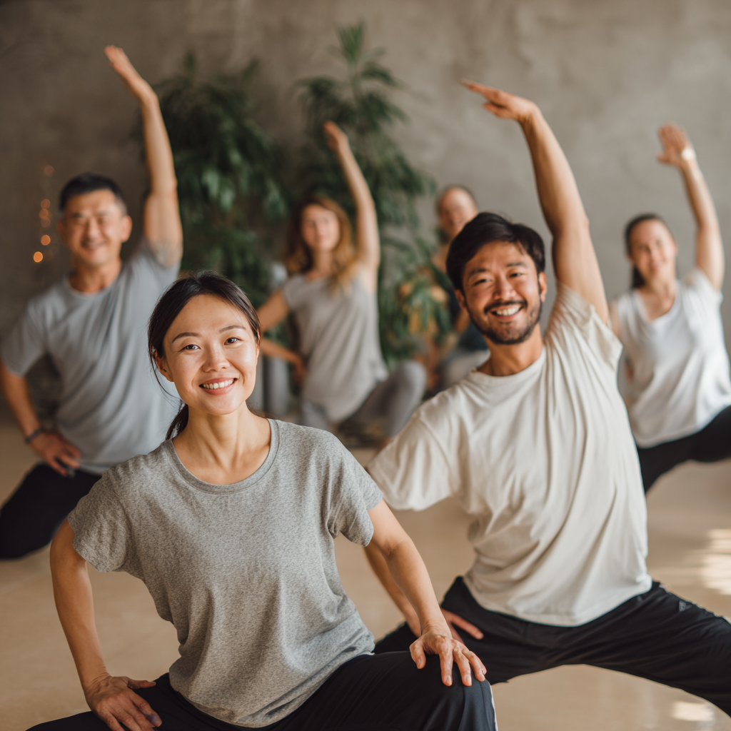 Happy Kazakh adults enjoying healthy meals and showing the benefits of proper nutrition for fitness and muscle development